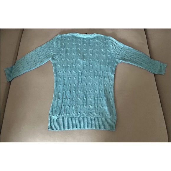 Ralph Lauren Black Label aqua turquoise 100% Silk Cable Knit Sweater Sz Small - Picture 8 of 12